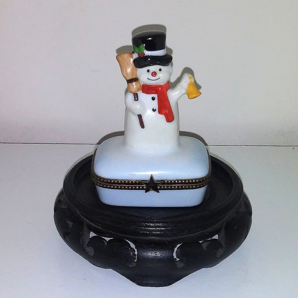 Limoges Snowman With Red Scarf